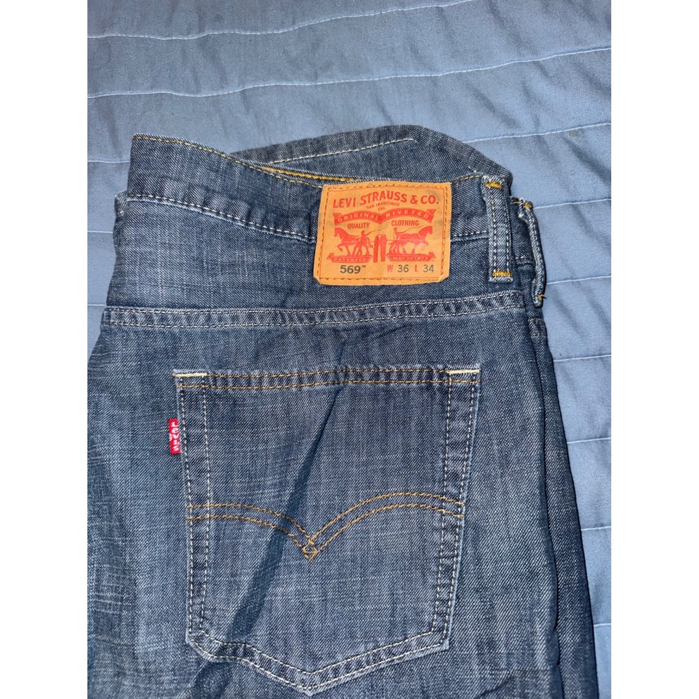 Levis 569 Loose Straight Leg Jeans Mens 36x34 Dark Wash Denim Blue